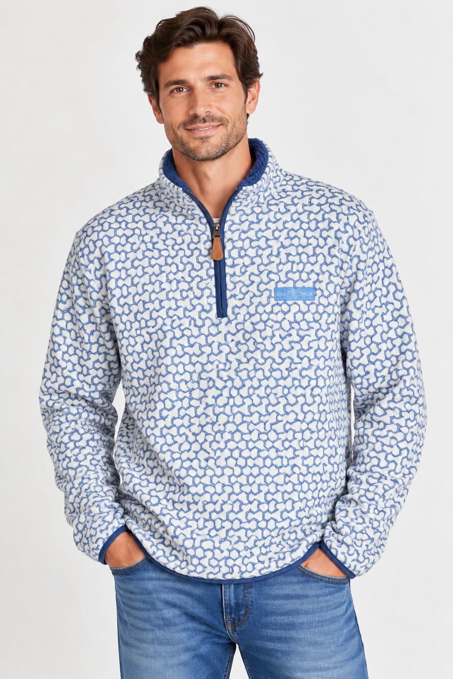 USA Palm Mens Reversible Shaggy Ocean Fleece Tribe 2.0 1/4 Zip Size Large NWT
